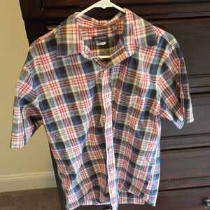 Van Heusen Blue, Red & White Plaid Short-Sleeve Button-Down Shirt